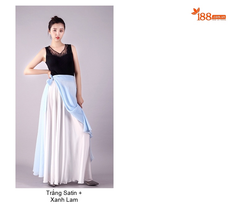 Chân Váy Dài Nữ Xếp Ly Voan Lụa Satin Màu Đen, Trắng, Xanh, Đỏ... chi tiết 6