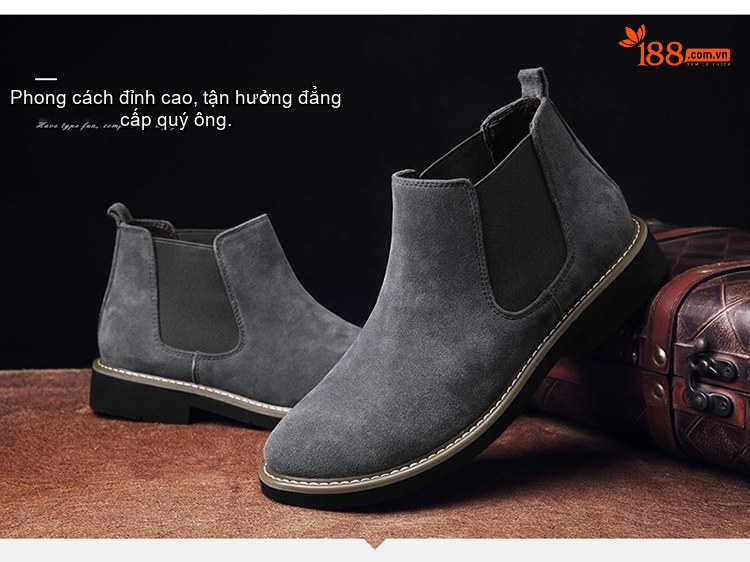 Giày Chelsea Boot Nam Nỉ Lót Lông Chiều Cao Đế Khoảng 3cm Màu Đen, Nâu, Xám, Xanh Navy chi tiết 4