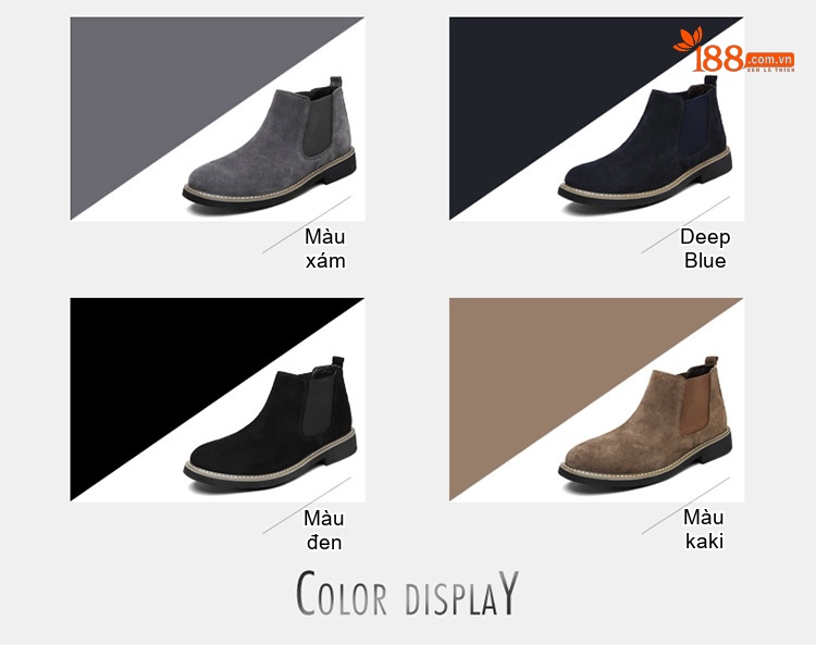 Giày Chelsea Boot Nam Nỉ Lót Lông Chiều Cao Đế Khoảng 3cm Màu Đen, Nâu, Xám, Xanh Navy chi tiết 5