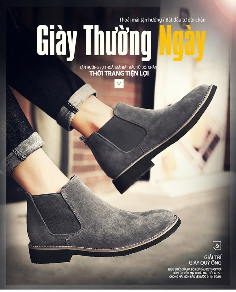 Giày Chelsea Boot Nam Nỉ Lót Lông Chiều Cao Đế Khoảng 3cm Màu Đen, Nâu, Xám, Xanh Navy chi tiết 1