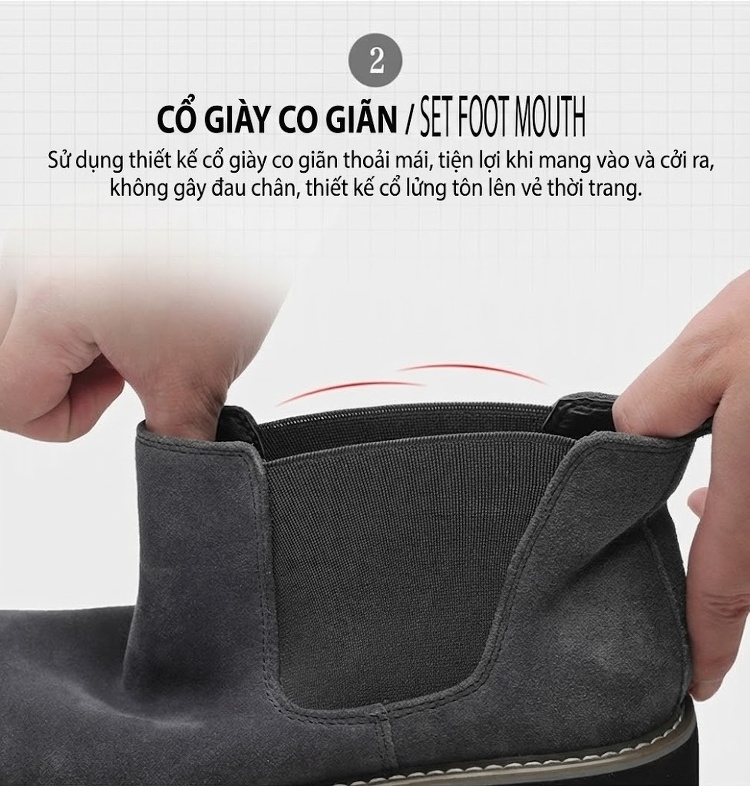 Giày Chelsea Boot Nam Nỉ Lót Lông Chiều Cao Đế Khoảng 3cm Màu Đen, Nâu, Xám, Xanh Navy chi tiết 7