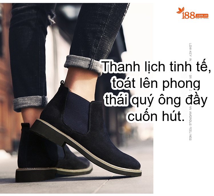 Giày Chelsea Boot Nam Nỉ Lót Lông Chiều Cao Đế Khoảng 3cm Màu Đen, Nâu, Xám, Xanh Navy chi tiết 13
