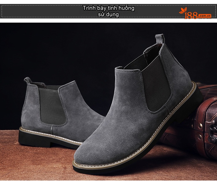 Giày Chelsea Boot Nam Nỉ Lót Lông Chiều Cao Đế Khoảng 3cm Màu Đen, Nâu, Xám, Xanh Navy chi tiết 22