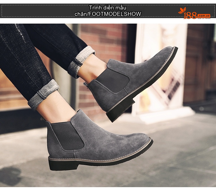Giày Chelsea Boot Nam Nỉ Lót Lông Chiều Cao Đế Khoảng 3cm Màu Đen, Nâu, Xám, Xanh Navy chi tiết 10