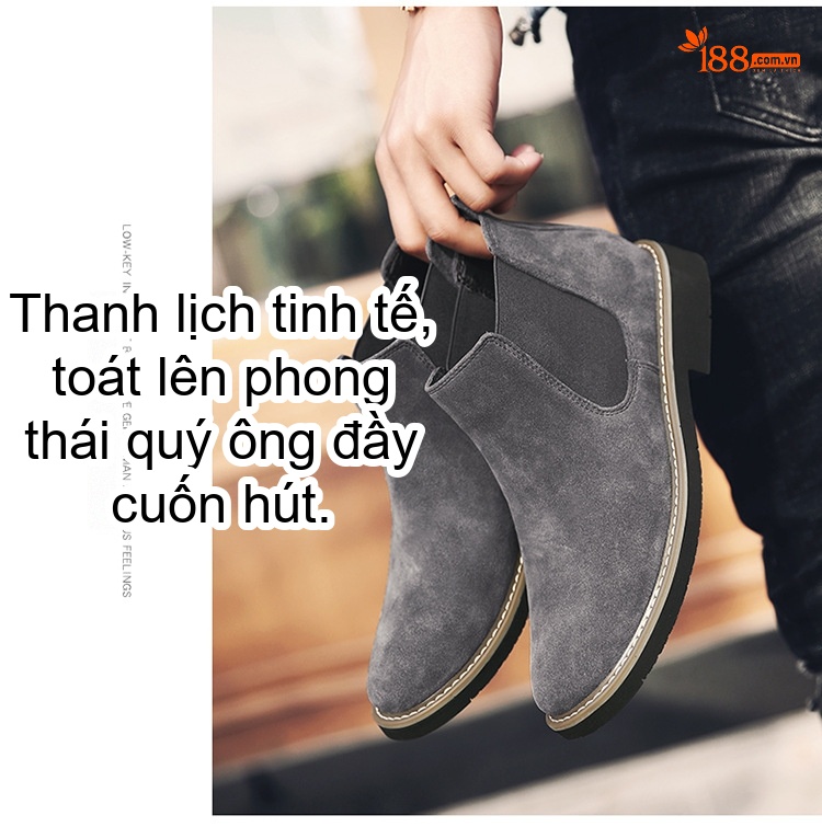 Giày Chelsea Boot Nam Nỉ Lót Lông Chiều Cao Đế Khoảng 3cm Màu Đen, Nâu, Xám, Xanh Navy chi tiết 11