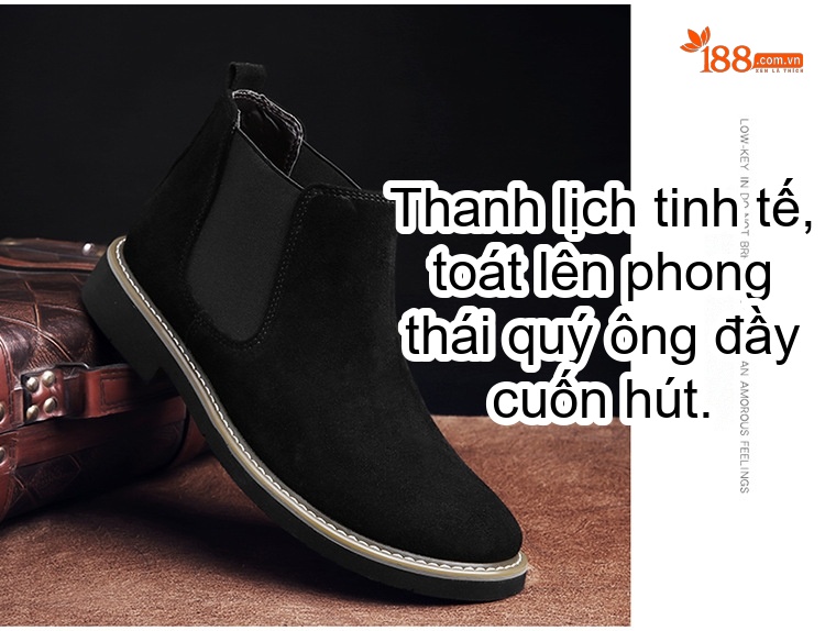 Giày Chelsea Boot Nam Nỉ Lót Lông Chiều Cao Đế Khoảng 3cm Màu Đen, Nâu, Xám, Xanh Navy chi tiết 25
