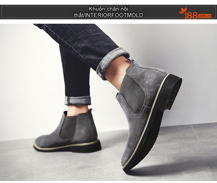 Giày Chelsea Boot Nam Nỉ Lót Lông Chiều Cao Đế Khoảng 3cm Màu Đen, Nâu, Xám, Xanh Navy chi tiết 30
