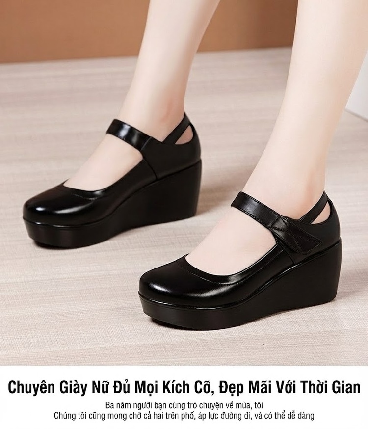 Giày Búp Bê Nữ Da Bóng Đế Xuồng Chiều Cao Đế Khoảng 5cm Màu Đen, Trắng, Nâu, Đỏ... chi tiết 6