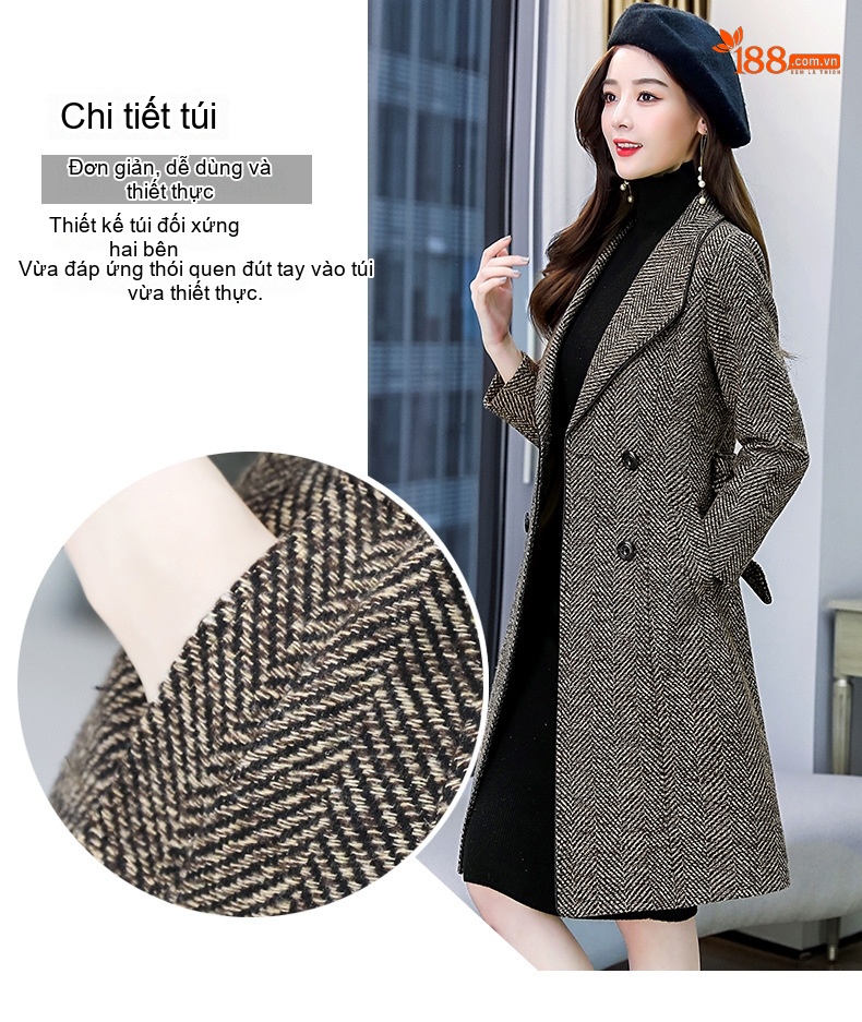 Áo Khoác Dạ Nữ Dáng Dài Hàn Quốc Cổ Bẻ Thắt Eo Màu Xám chi tiết 3