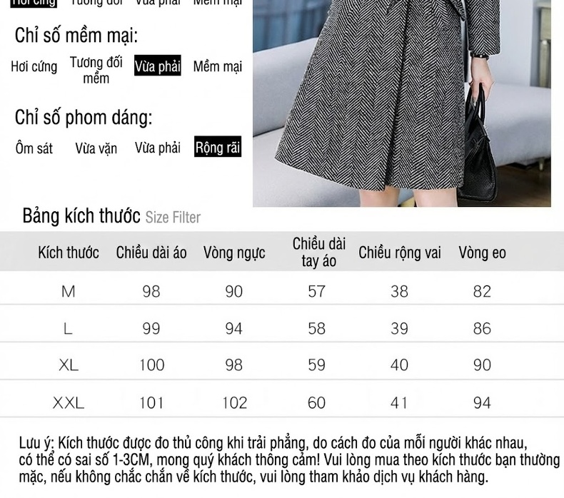 Áo Khoác Dạ Nữ Dáng Dài Hàn Quốc Cổ Bẻ Thắt Eo Màu Xám chi tiết 18