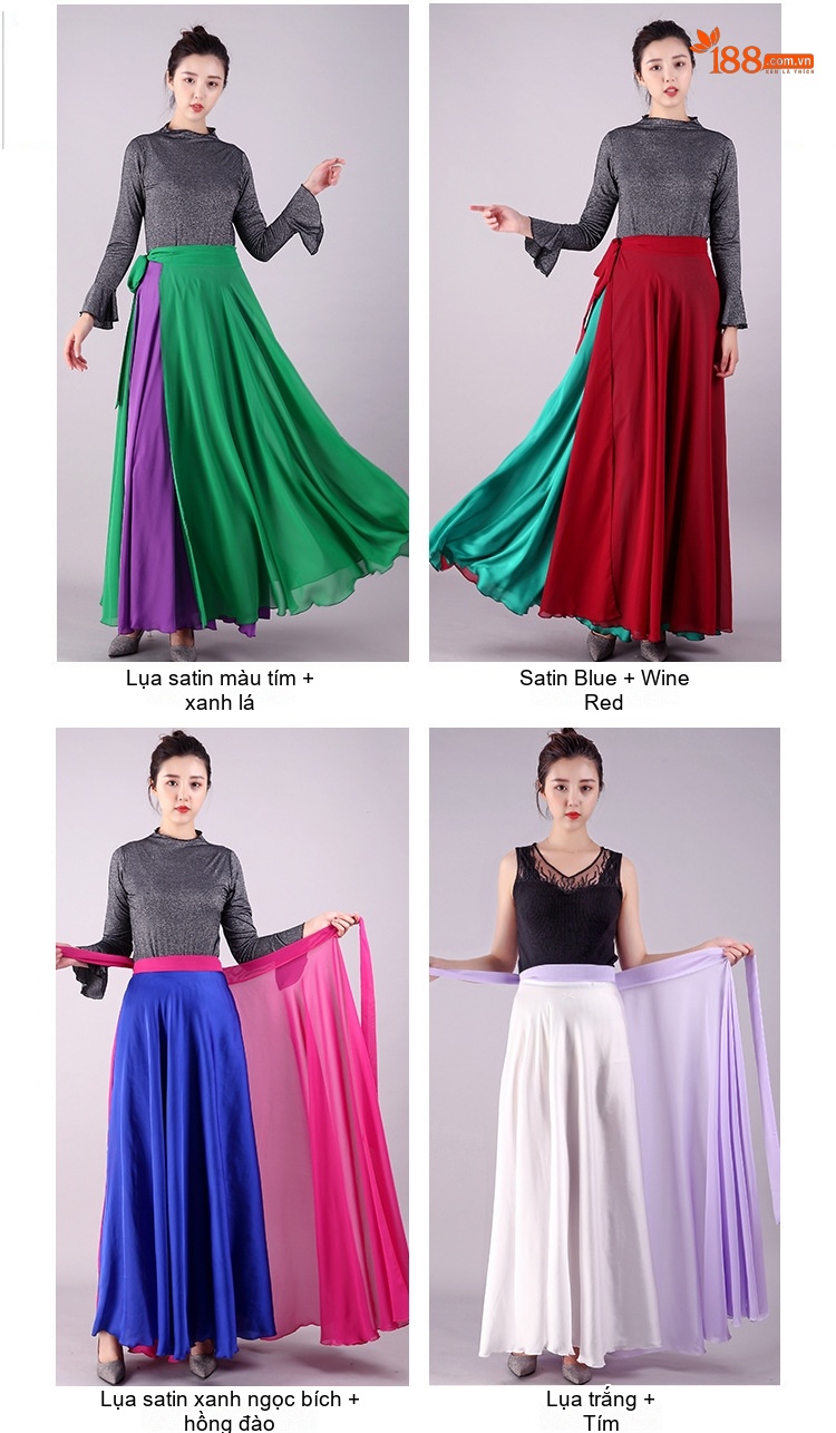 Chân Váy Dài Nữ Xếp Ly Voan Lụa Satin Màu Đen, Trắng, Xanh, Đỏ... chi tiết 5