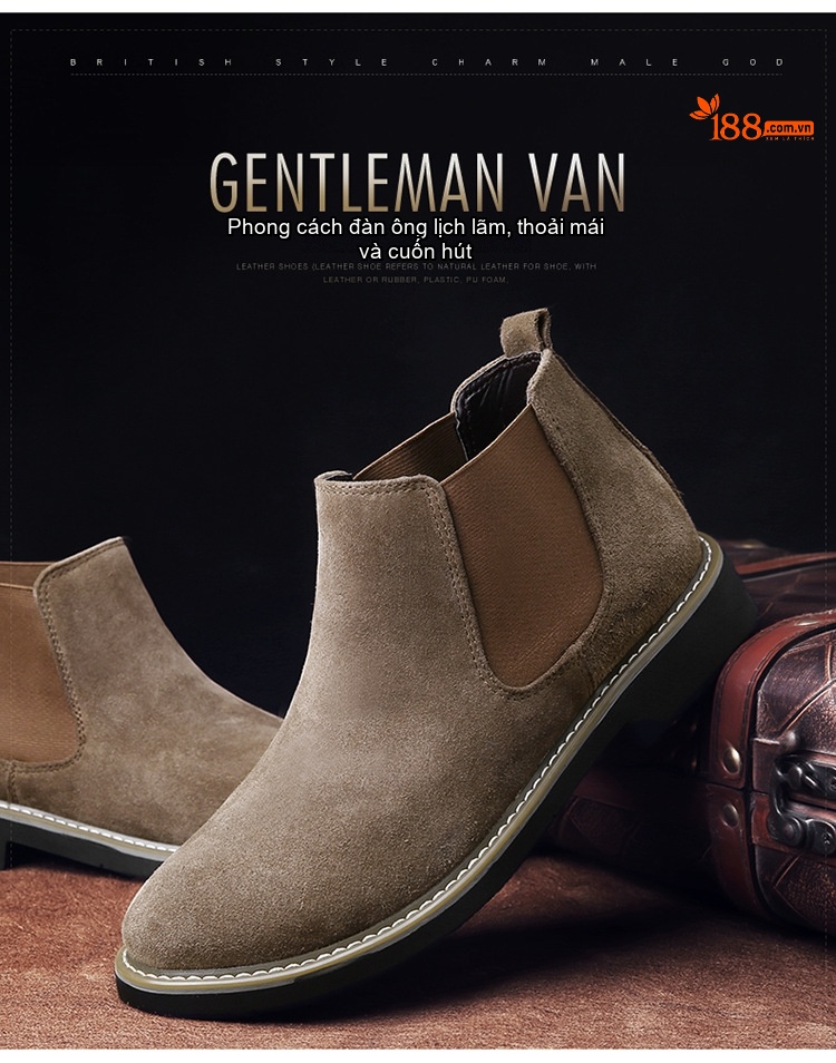 Giày Chelsea Boot Nam Nỉ Lót Lông Chiều Cao Đế Khoảng 3cm Màu Đen, Nâu, Xám, Xanh Navy chi tiết 2