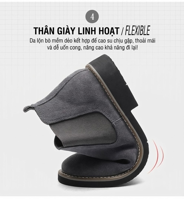 Giày Chelsea Boot Nam Nỉ Lót Lông Chiều Cao Đế Khoảng 3cm Màu Đen, Nâu, Xám, Xanh Navy chi tiết 9