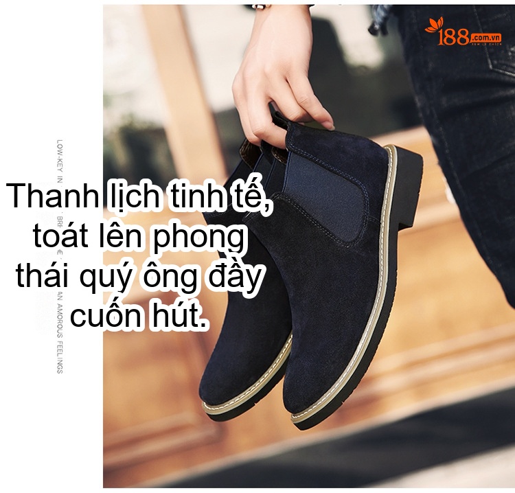 Giày Chelsea Boot Nam Nỉ Lót Lông Chiều Cao Đế Khoảng 3cm Màu Đen, Nâu, Xám, Xanh Navy chi tiết 15