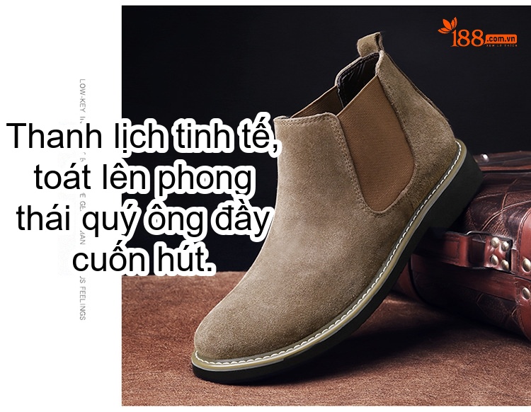 Giày Chelsea Boot Nam Nỉ Lót Lông Chiều Cao Đế Khoảng 3cm Màu Đen, Nâu, Xám, Xanh Navy chi tiết 27