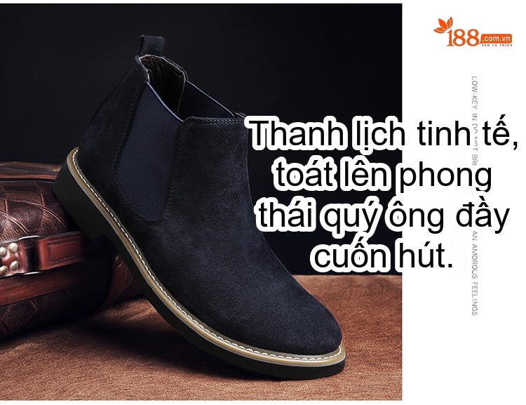 Giày Chelsea Boot Nam Nỉ Lót Lông Chiều Cao Đế Khoảng 3cm Màu Đen, Nâu, Xám, Xanh Navy chi tiết 29