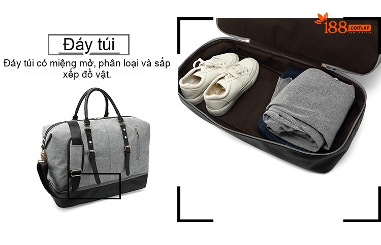 Túi Du Lịch Vải Oxford Chống Thấm Nước Sức Chứa Lớn Màu Xám, Đen chi tiết 6