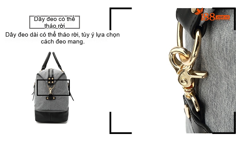 Túi Du Lịch Vải Oxford Chống Thấm Nước Sức Chứa Lớn Màu Xám, Đen chi tiết 4