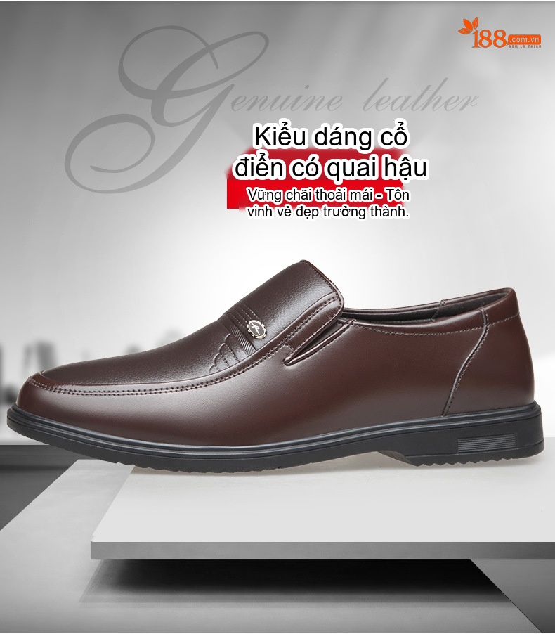 Giày Lười Nam Da Bò Mềm Mại Chiều Cao Đế Khoảng 3cm Màu Đen, Nâu chi tiết 4