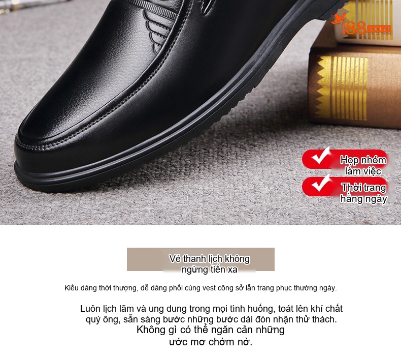 Giày Lười Nam Da Bò Mềm Mại Chiều Cao Đế Khoảng 3cm Màu Đen, Nâu chi tiết 2
