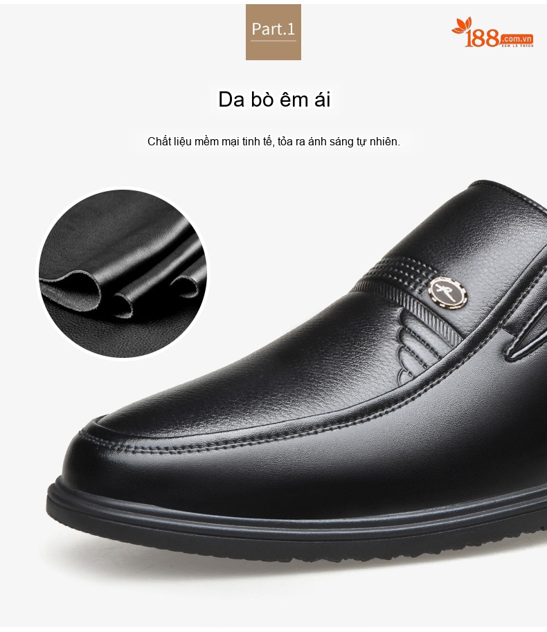Giày Lười Nam Da Bò Mềm Mại Chiều Cao Đế Khoảng 3cm Màu Đen, Nâu chi tiết 18