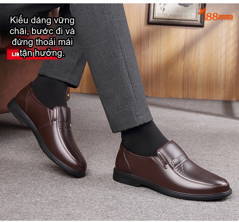 Giày Lười Nam Da Bò Mềm Mại Chiều Cao Đế Khoảng 3cm Màu Đen, Nâu chi tiết 16