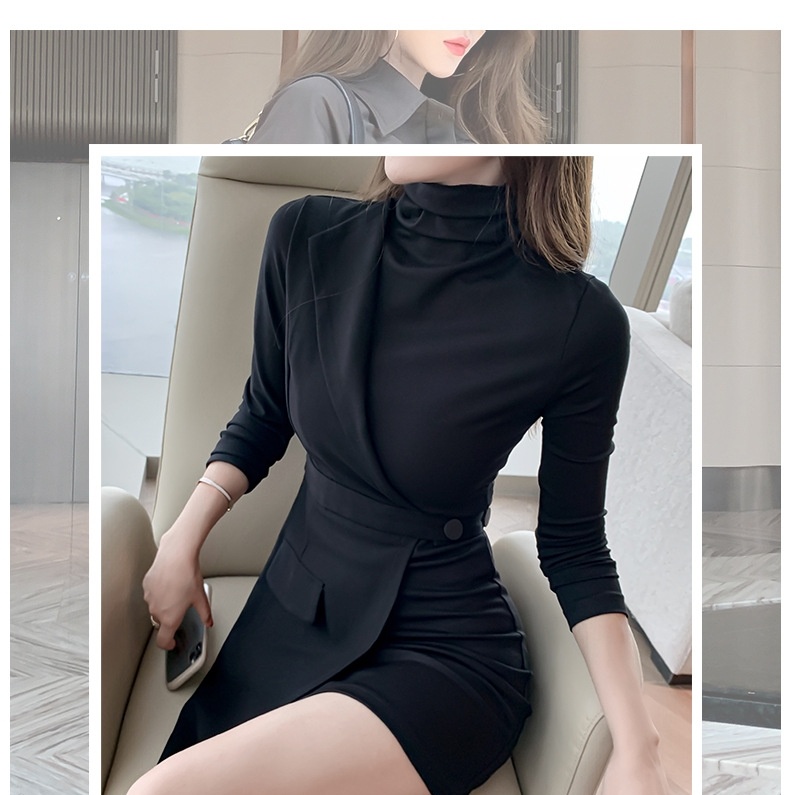 Váy liền thân Nữ Dáng Vest Dệt Kim Cổ Lọ Thanh Lịch Màu Đen chi tiết 1