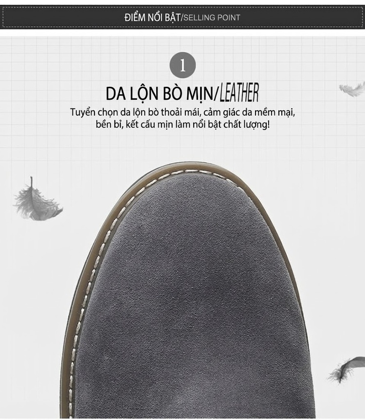 Giày Chelsea Boot Nam Nỉ Lót Lông Chiều Cao Đế Khoảng 3cm Màu Đen, Nâu, Xám, Xanh Navy chi tiết 6