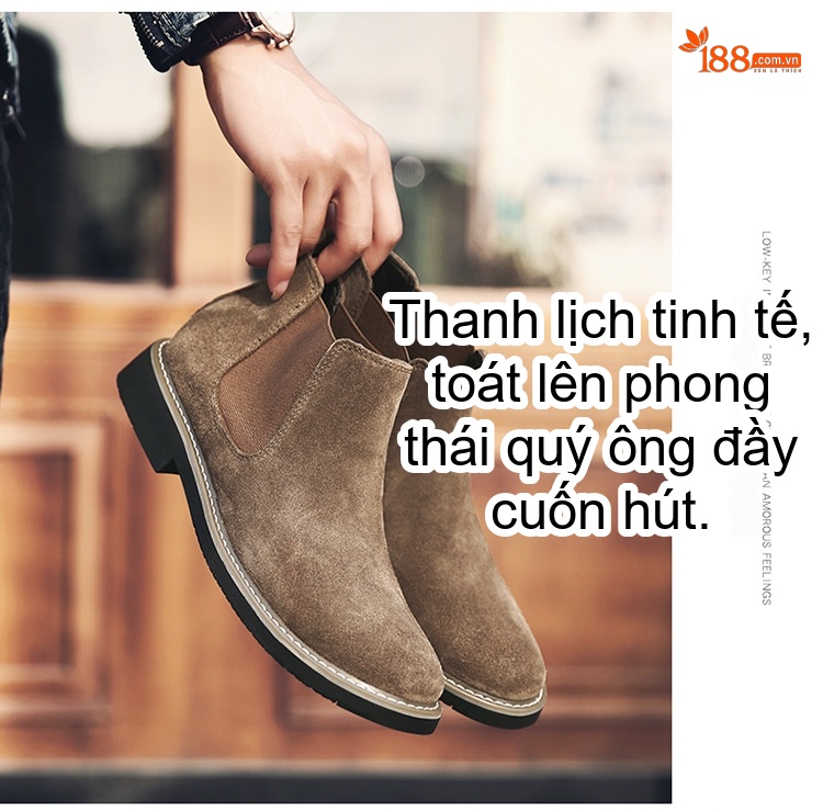 Giày Chelsea Boot Nam Nỉ Lót Lông Chiều Cao Đế Khoảng 3cm Màu Đen, Nâu, Xám, Xanh Navy chi tiết 17