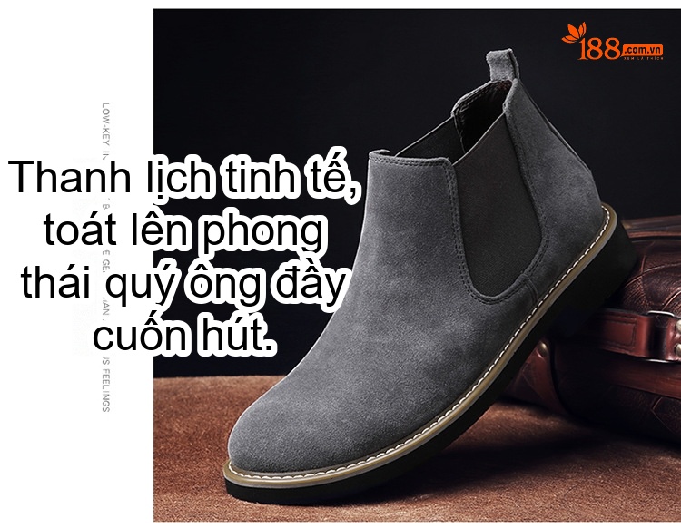 Giày Chelsea Boot Nam Nỉ Lót Lông Chiều Cao Đế Khoảng 3cm Màu Đen, Nâu, Xám, Xanh Navy chi tiết 23