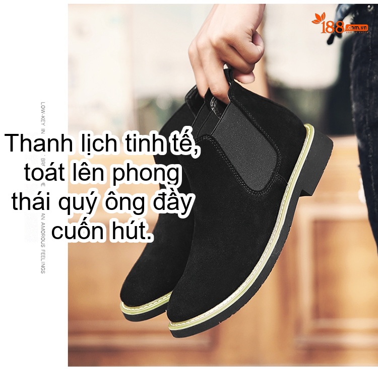 Giày Chelsea Boot Nam Nỉ Lót Lông Chiều Cao Đế Khoảng 3cm Màu Đen, Nâu, Xám, Xanh Navy chi tiết 19