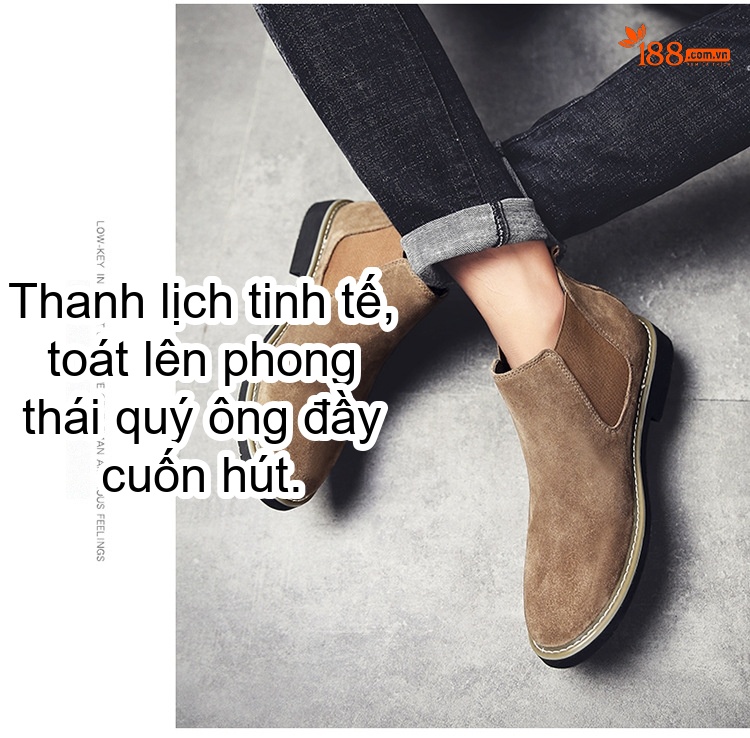 Giày Chelsea Boot Nam Nỉ Lót Lông Chiều Cao Đế Khoảng 3cm Màu Đen, Nâu, Xám, Xanh Navy chi tiết 35