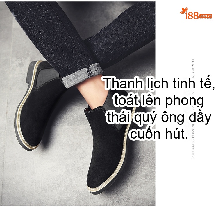 Giày Chelsea Boot Nam Nỉ Lót Lông Chiều Cao Đế Khoảng 3cm Màu Đen, Nâu, Xám, Xanh Navy chi tiết 37