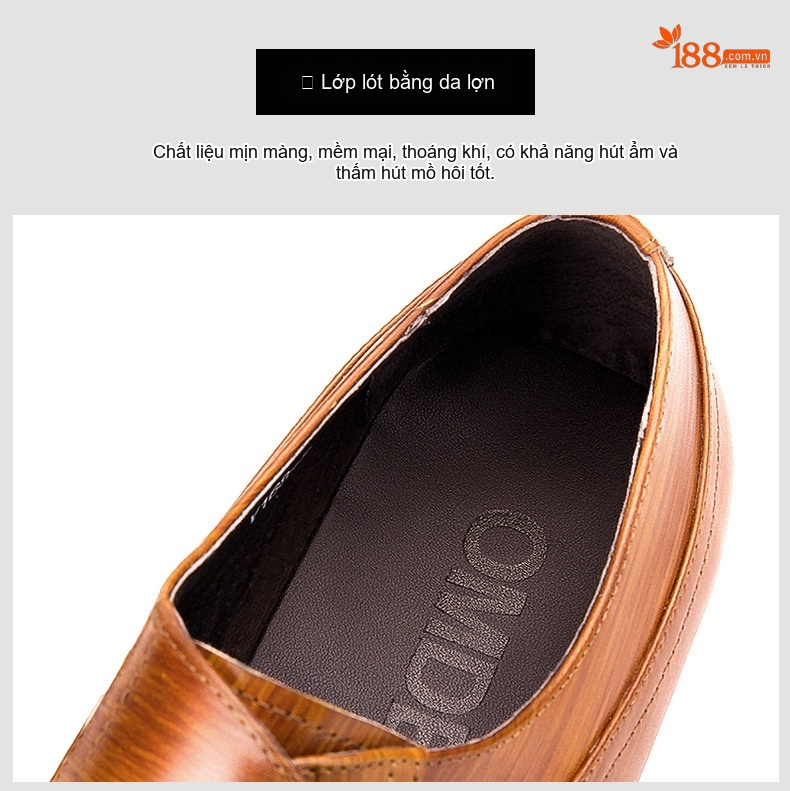 Giày Tây Nam Da Bóng Mũi Nhọn Khóa Cài Chiều Cao Đế Khoảng 3cm Màu Nâu, Đen chi tiết 6