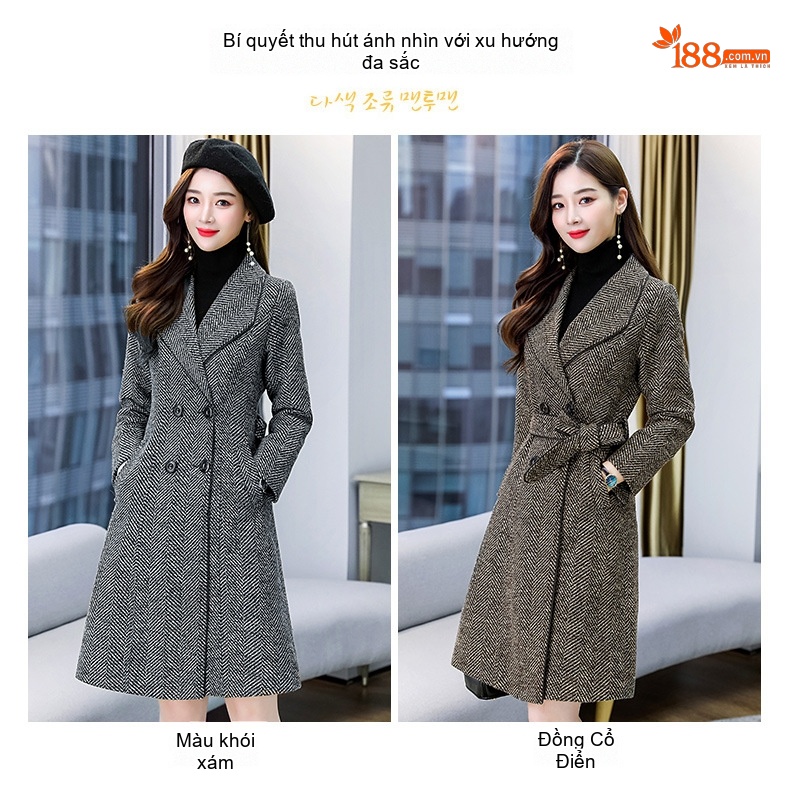 Áo Khoác Dạ Nữ Dáng Dài Hàn Quốc Cổ Bẻ Thắt Eo Màu Xám chi tiết 6