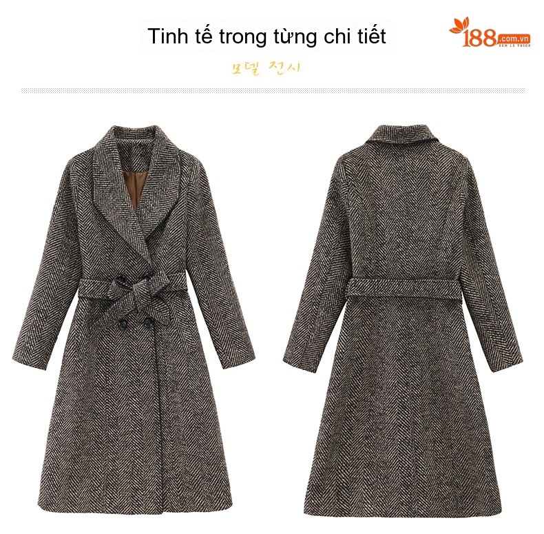 Áo Khoác Dạ Nữ Dáng Dài Hàn Quốc Cổ Bẻ Thắt Eo Màu Xám chi tiết 15