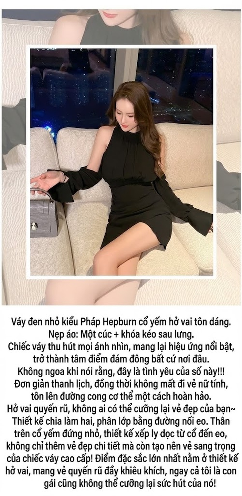 Váy Đầm Hở Vai Cổ Yếm Phong Cách Hepburn, Dáng Ôm, Thanh Lịch Màu Đen chi tiết 1