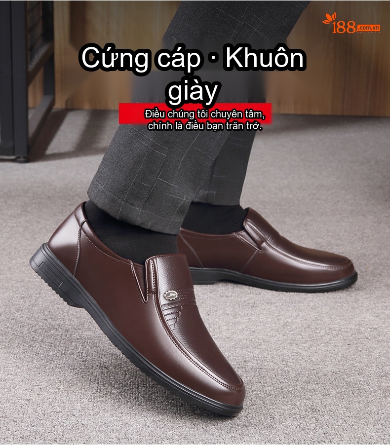 Giày Lười Nam Da Bò Mềm Mại Chiều Cao Đế Khoảng 3cm Màu Đen, Nâu chi tiết 5