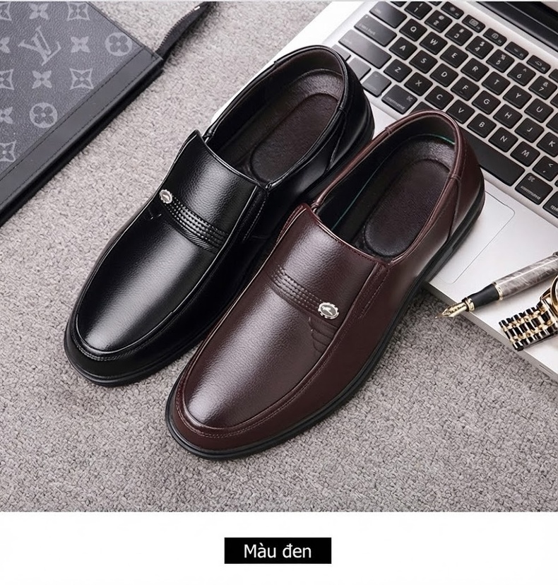 Giày Lười Nam Da Bò Mềm Mại Chiều Cao Đế Khoảng 3cm Màu Đen, Nâu chi tiết 9