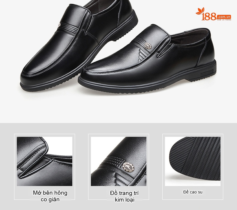 Giày Lười Nam Da Bò Mềm Mại Chiều Cao Đế Khoảng 3cm Màu Đen, Nâu chi tiết 8