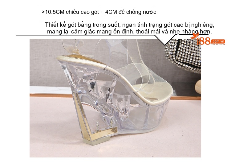 Dép Nữ Quai Trong Suốt Đế Xuồng Chiều Cao Đế 11cm Phong Cách Hàn Quốc Màu Xanh Dương, Hồng, Vàng, Trắng... chi tiết 4