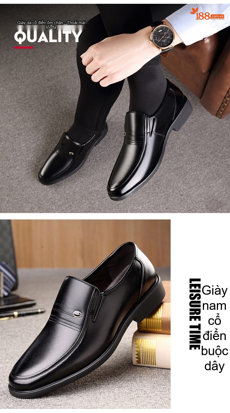 Giày Lười Nam Da Bóng Lót Lông Chiều Cao Đế 6cm Màu Đen, Nâu chi tiết 14