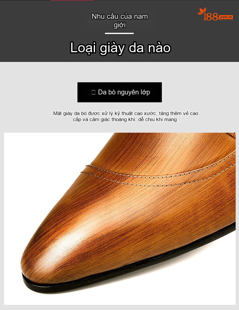 Giày Tây Nam Da Bóng Mũi Nhọn Khóa Cài Chiều Cao Đế Khoảng 3cm Màu Nâu, Đen chi tiết 4