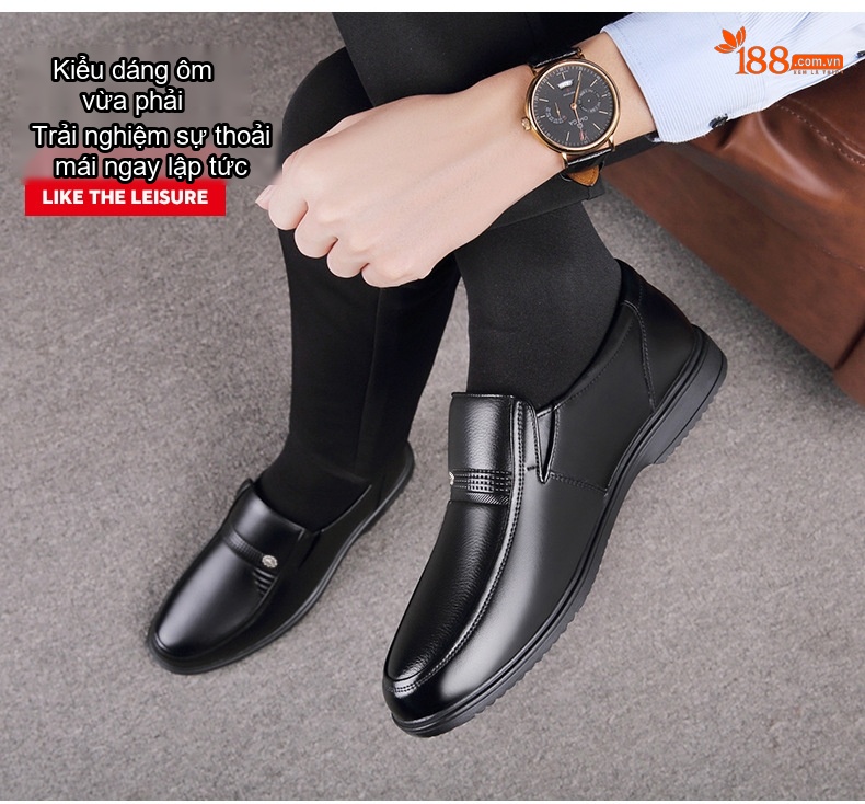 Giày Lười Nam Da Bò Mềm Mại Chiều Cao Đế Khoảng 3cm Màu Đen, Nâu chi tiết 10
