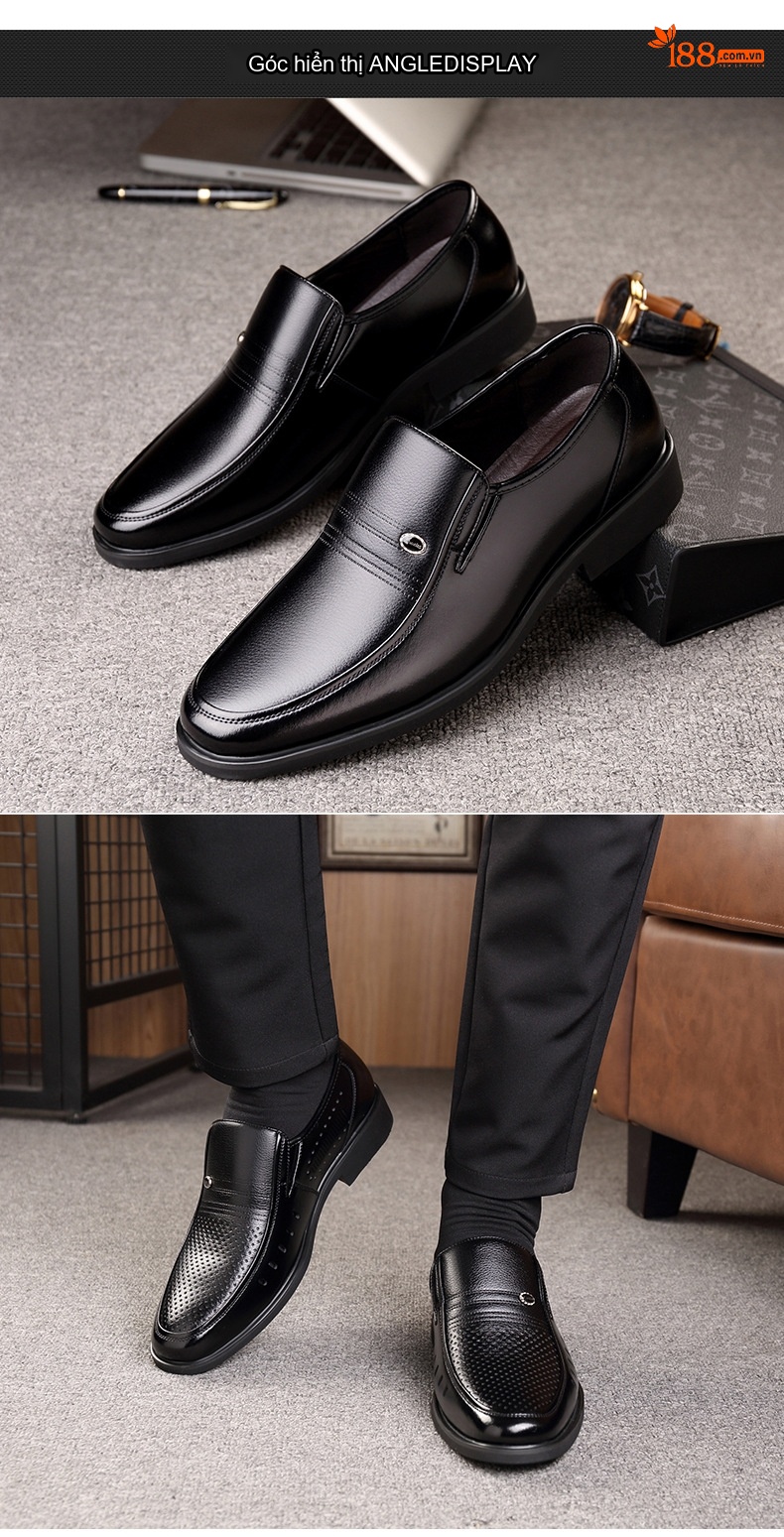 Giày Lười Nam Da Bóng Lót Lông Chiều Cao Đế 6cm Màu Đen, Nâu chi tiết 19