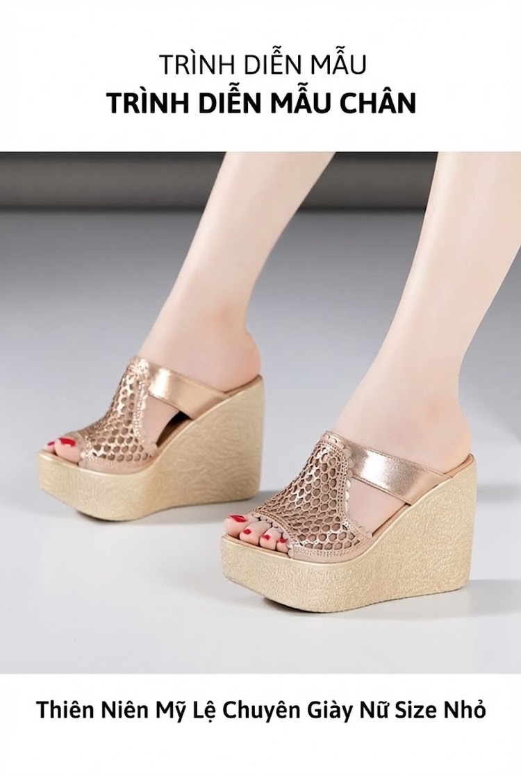 Dép Xuồng Nữ Quai Lưới Kim Tuyến Chiều Cao Đế 8cm Màu Vàng, Đen chi tiết 9