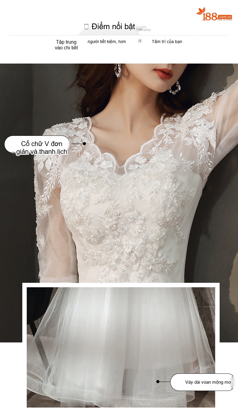 Váy Dạ Hội Dáng Dài Tay Lỡ Chất Liệu Voan Kiểu Dáng Sang Trọng Màu Trắng chi tiết 5