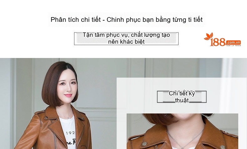 Áo Khoác Da Cừu Nữ Cổ chữ Vest Kiểu Ngắn Ôm Dáng Phong Cách Biker Màu Nâu chi tiết 3