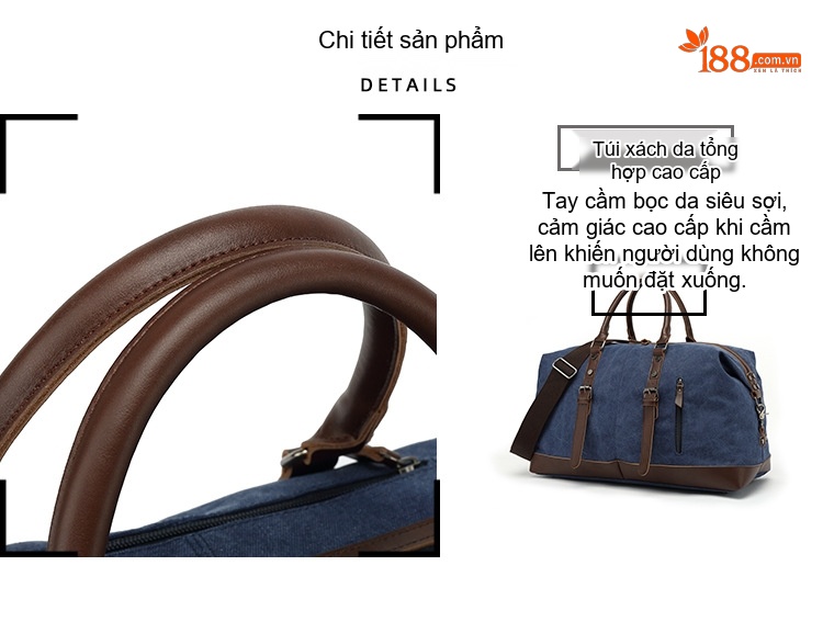 Túi Du Lịch Vải Canvas Sức Chứa Lớn Đựng Đồ Tập Yoga Ngắn Dài Ngày Màu Xanh Dương, Xám, Nâu, Xanh Lá chi tiết 11