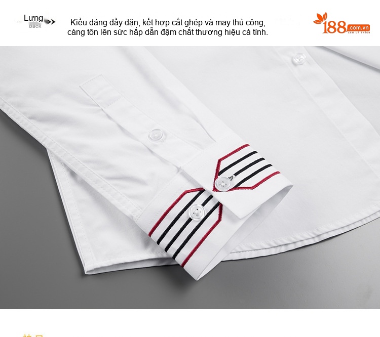 Áo Sơ Mi Nam Tay Dài Thêu Họa Tiết Arrow Stripe Túi Hộp Màu Trắng, Đen chi tiết 11